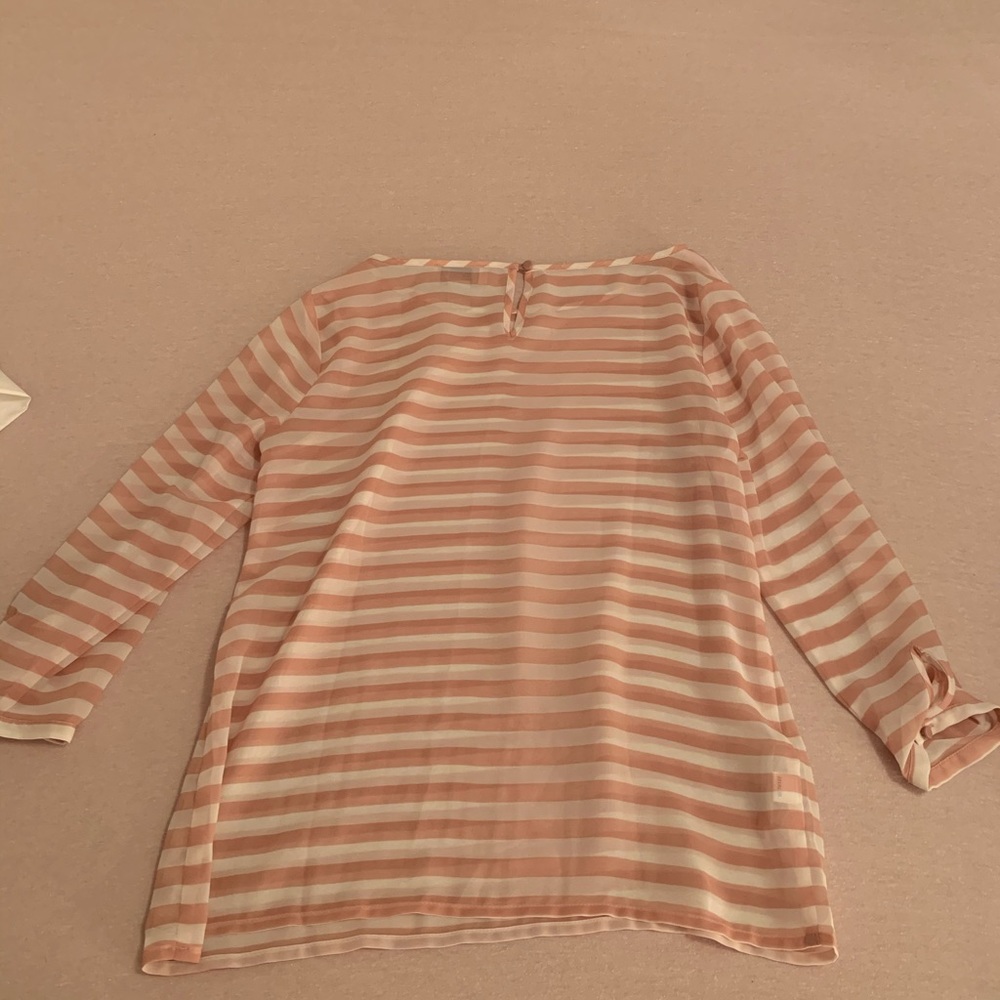 Light pink and white striped Loft blouse petite